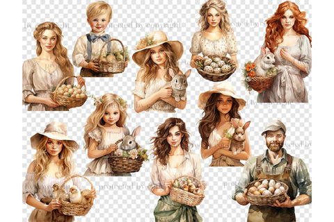 Rustic Easter Clipart | Easter Girls Clipart SVG GlamArtZhanna 