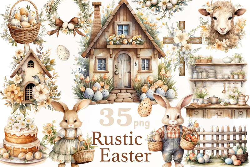 Easter Rustic Printables Rustic Easter Clipart | Spring Clipart Bundle - So Fontsy