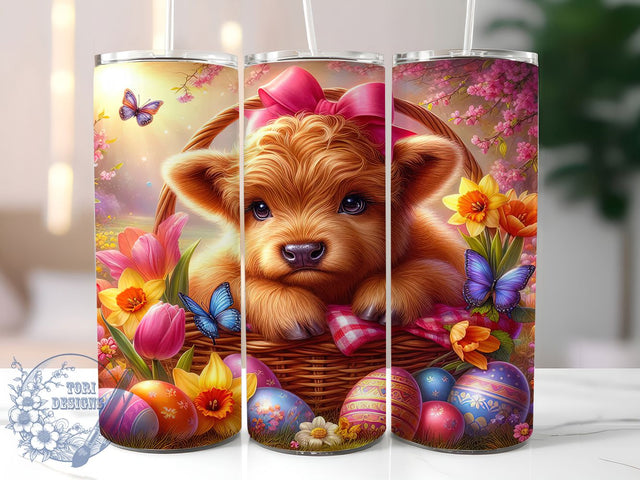 Rustic Easter Highland Cow Tumbler, Easter Floral Tumbler, Rustic Cow Wrap, Spring Farmhouse Wrap, Cute Cow Wrap, Sublimation Design, Trendy Gift Idea Sublimation ToriDesigns 