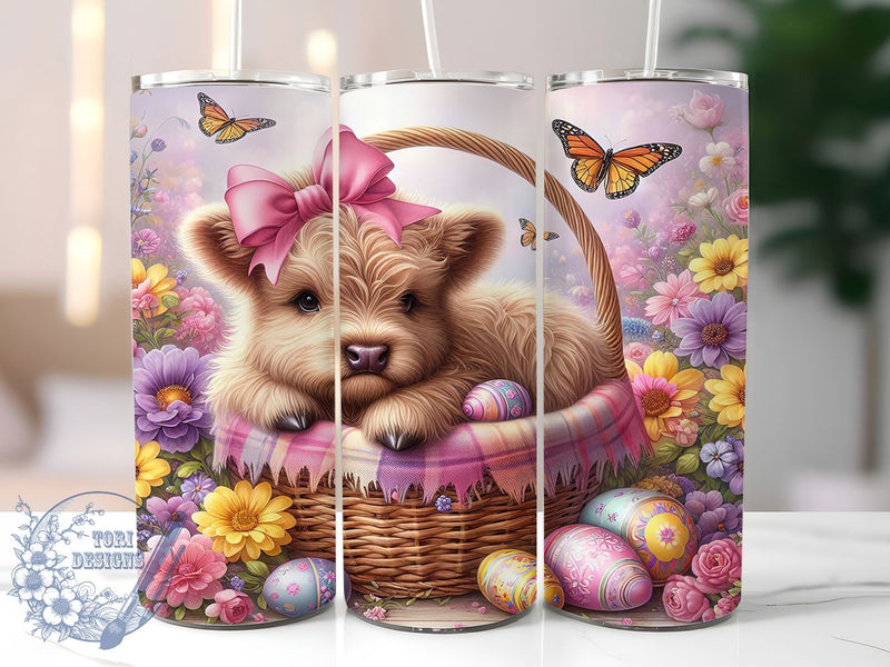 Rustic Easter Highland Cow Tumbler, Easter Floral Tumbler, Rustic Cow Wrap, Spring Farmhouse Wrap, Cute Cow Wrap, Sublimation Design, Trendy Gift Idea Sublimation ToriDesigns 