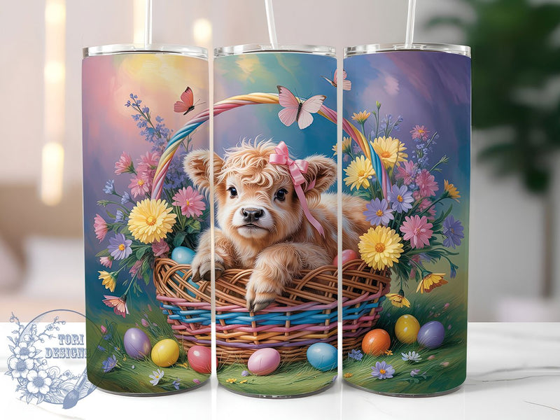 Rustic Easter Highland Cow Tumbler, Easter Floral Tumbler, Rustic Cow Wrap, Spring Farmhouse Wrap, Cute Cow Wrap, Sublimation Design, Trendy Gift Idea Sublimation ToriDesigns 