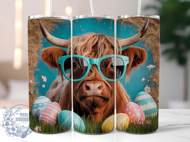 Rustic Easter Highland Cow Tumbler, Highland Cow Tumbler, Cute Cow Wrap, Festive Easter Wrap, Rustic Cow Wrap, Sublimation Design, Trendy Gift Idea Sublimation ToriDesigns 