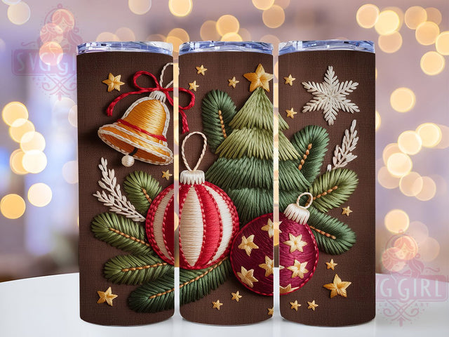 Rustic Embroidered Christmas Tumbler, Faux Embroidery Sublimation Design, Handmade Holiday Art, 20oz Christmas Tumbler, Whimsical Rustic Mug, Cozy Embroidery Cup, Festive Rustic Wrap Sublimation SvggirlplusArt 