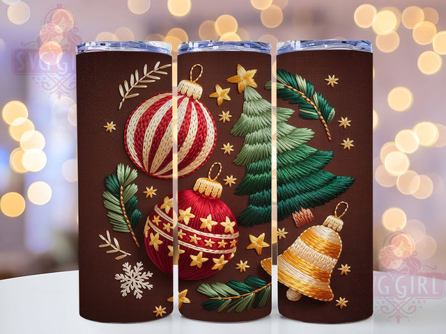 Rustic Embroidered Christmas Tumbler, Faux Embroidery Sublimation Design, Handmade Holiday Art, 20oz Christmas Tumbler, Whimsical Rustic Mug, Cozy Embroidery Cup, Festive Rustic Wrap Sublimation SvggirlplusArt 