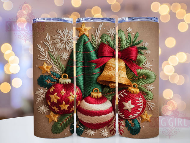 Rustic Embroidered Christmas Tumbler, Faux Embroidery Sublimation Design, Handmade Holiday Art, 20oz Christmas Tumbler, Whimsical Rustic Mug, Cozy Embroidery Cup, Festive Rustic Wrap Sublimation SvggirlplusArt 