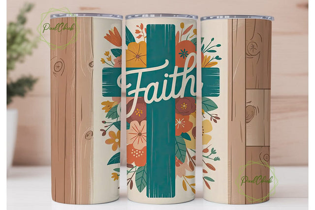 Rustic Faith Floral Cross 20oz Tumbler Sublimation PixelChick 