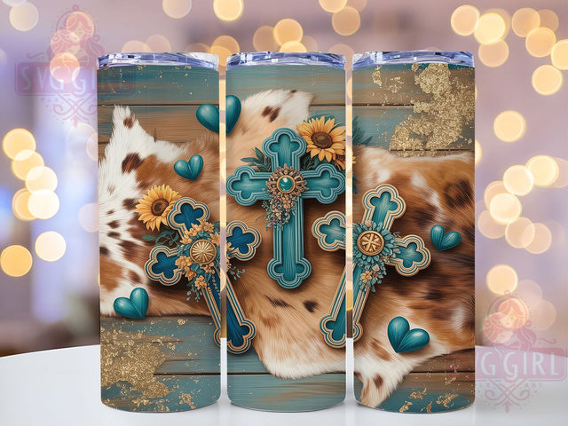 Rustic Faith Sunflower Tumbler Wrap, Christian Western Cup, Religious Country Art, Cross Floral Tumbler, Western Faith Gift, Country Church Design, Rustic Cross Pattern Sublimation SvggirlplusArt 