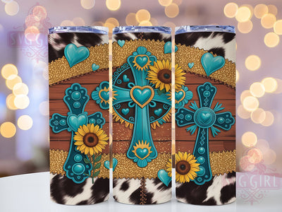 Rustic Faith Sunflower Tumbler Wrap, Christian Western Cup, Religious Country Art, Cross Floral Tumbler, Western Faith Gift, Country Church Design, Rustic Cross Pattern Sublimation SvggirlplusArt 