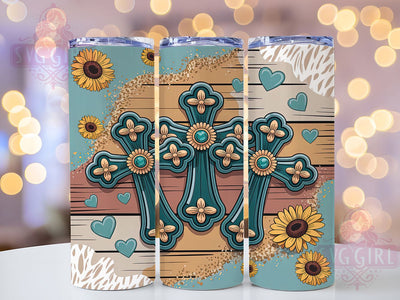 Rustic Faith Sunflower Tumbler Wrap, Christian Western Cup, Religious Country Art, Cross Floral Tumbler, Western Faith Gift, Country Church Design, Rustic Cross Pattern Sublimation SvggirlplusArt 