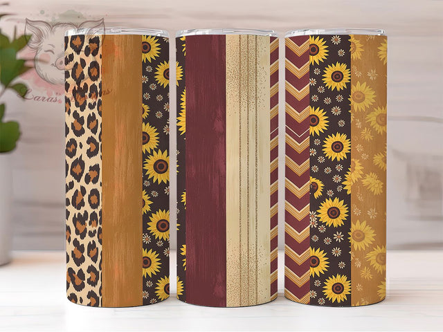 Rustic Fall Boho Patchwork Tumbler, Rustic Boho, Patchwork Wrap, Brushstroke Strips, Autumn Cup, Sublimation Design, 20Oz Tumbler Sublimation Lara' s Designs 