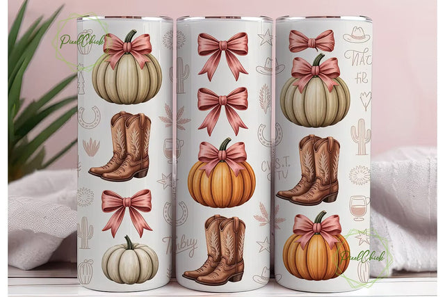 Rustic Fall Cowboy Boots 20oz Tumbler Sublimation PixelChick 