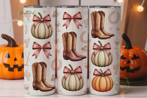 Rustic Fall Cowboy Boots 20oz Tumbler Sublimation PixelChick 