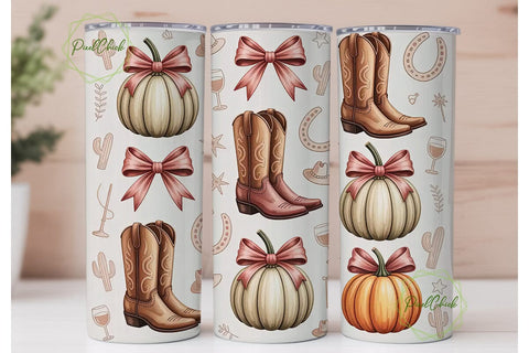 Rustic Fall Cowboy Boots 20oz Tumbler Sublimation PixelChick 