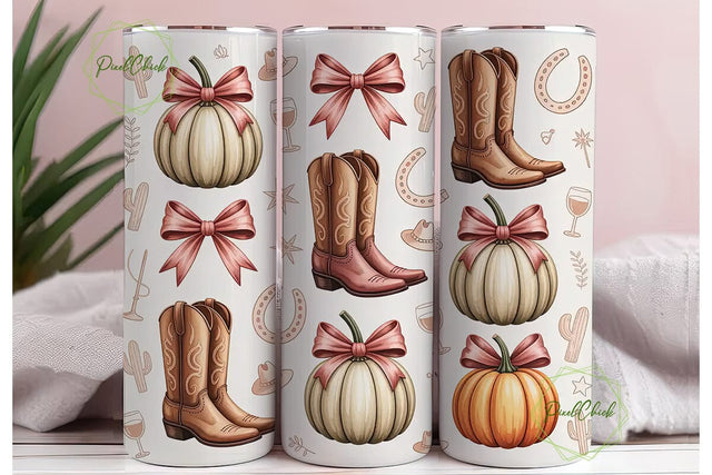 Rustic Fall Cowboy Boots 20oz Tumbler Sublimation PixelChick 