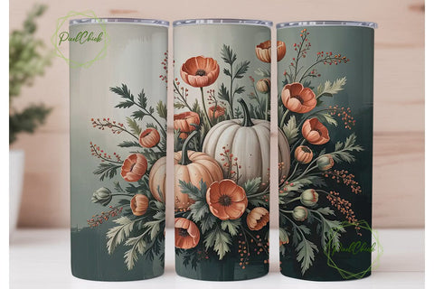 Rustic Fall Floral 20oz Tumbler Wrap Sublimation PixelChick 