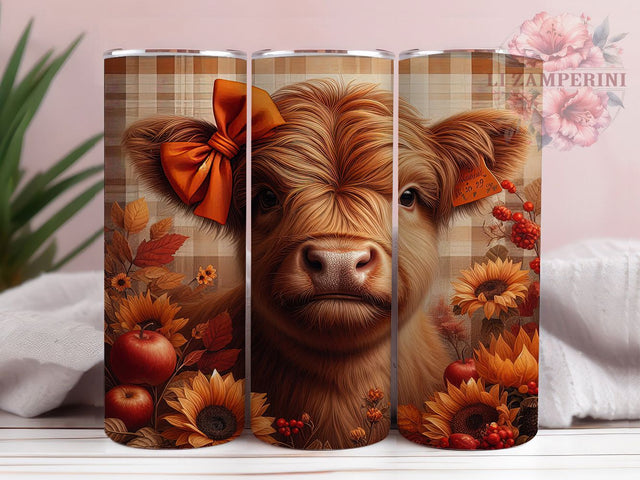 Rustic Fall Highland Cow Tumbler, Fall Wrap, 20Oz Tumbler, Sublimation Design, Autumn Vibes, Rustic Farm Style, Pumpkin Season Sublimation Li Zamperini 