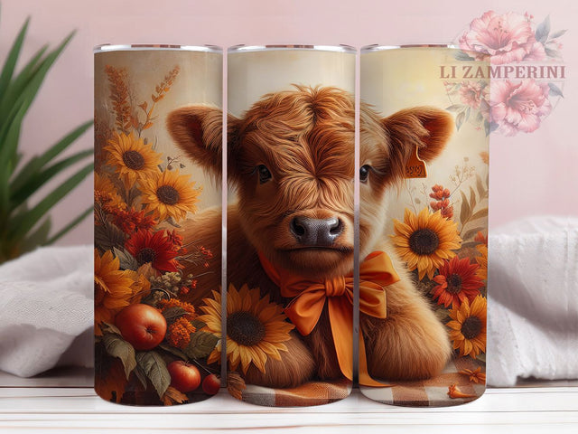 Rustic Fall Highland Cow Tumbler, Fall Wrap, 20Oz Tumbler, Sublimation Design, Autumn Vibes, Rustic Farm Style, Pumpkin Season Sublimation Li Zamperini 