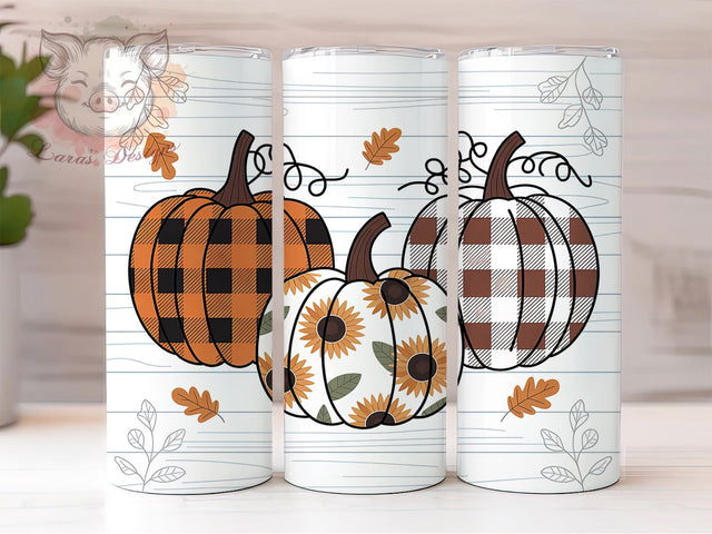 Rustic Fall Pumpkins Thanksgiving Tumbler, Fall Trio Pumpkins Cup, Autumn Harvest Drinkware, 20Oz Sublimation Wrap, Farmhouse Fall Gift, Cozy Autumn Coffee Mug, Pumpkin Patch Design Sublimation Lara' s Designs 