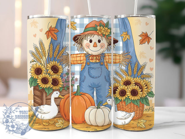 Rustic Fall Scarecrow Harvest Tumbler, Autumn Geese Cup, Harvest Season Wrap, 20Oz Sublimation Tumbler, Rustic Farm Gift, Country Fall Design, Thanksgiving Tumbler Sublimation ToriDesigns 