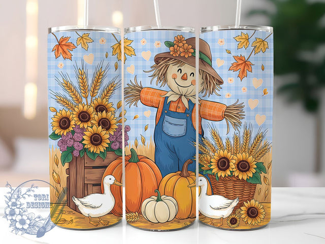 Rustic Fall Scarecrow Harvest Tumbler, Autumn Geese Cup, Harvest Season Wrap, 20Oz Sublimation Tumbler, Rustic Farm Gift, Country Fall Design, Thanksgiving Tumbler Sublimation ToriDesigns 