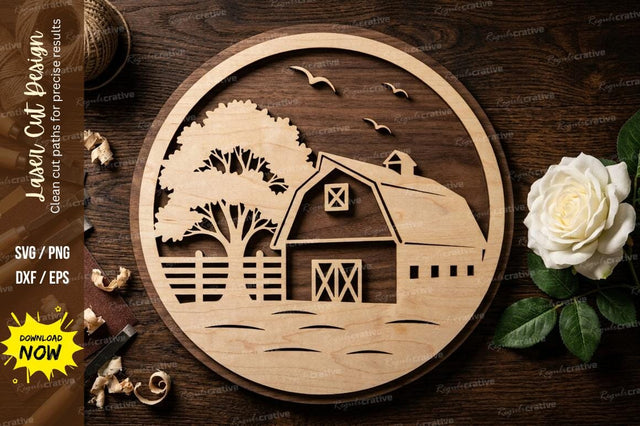 Rustic Farmhouse Barn Scene Wooden Wall Art – Laser Cut SVG Design SVG Regulrcrative 