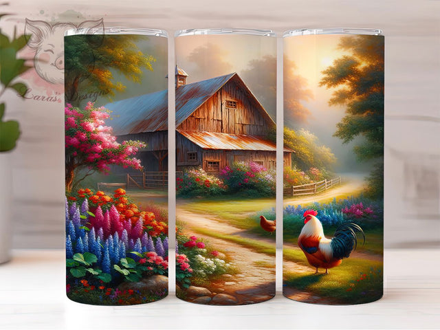 Rustic Farmhouse Chicken Tumbler, Garden Style, Farmhouse Wrap, Sublimation Art, 20oz Tumbler, Cute Design, Rustic Pattern Sublimation Lara' s Designs 