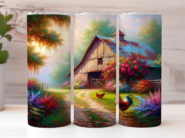 Rustic Farmhouse Chicken Tumbler, Garden Style, Farmhouse Wrap, Sublimation Art, 20oz Tumbler, Cute Design, Rustic Pattern Sublimation Lara' s Designs 