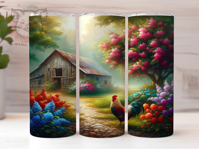 Rustic Farmhouse Chicken Tumbler, Garden Style, Farmhouse Wrap, Sublimation Art, 20oz Tumbler, Cute Design, Rustic Pattern Sublimation Lara' s Designs 