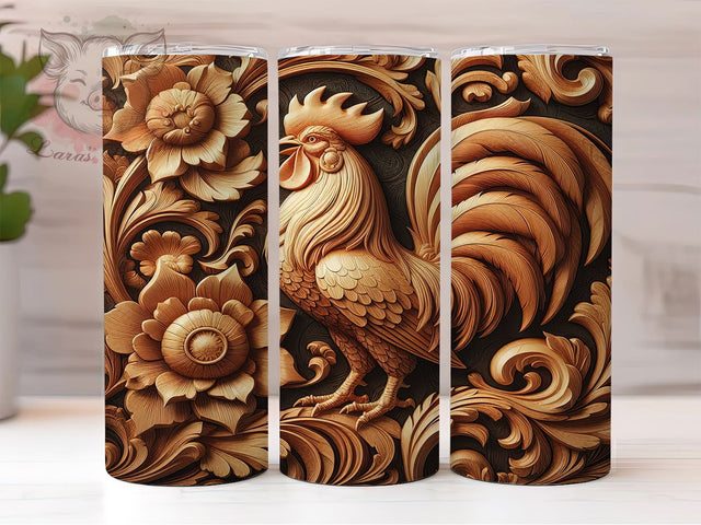 Rustic Farmhouse Chicken Tumbler, Tooled Leather Wrap, Chicken Design Tumbler, 3D Chicken Tumbler, Farmhouse Tumbler, Leather and Chicken Tumbler, Country Living Tumbler Sublimation Lara' s Designs 