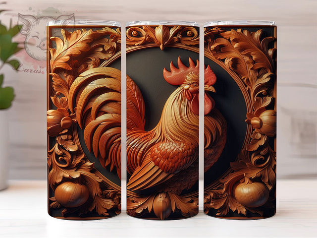 Rustic Farmhouse Chicken Tumbler, Tooled Leather Wrap, Chicken Design Tumbler, 3D Chicken Tumbler, Farmhouse Tumbler, Leather and Chicken Tumbler, Country Living Tumbler Sublimation Lara' s Designs 