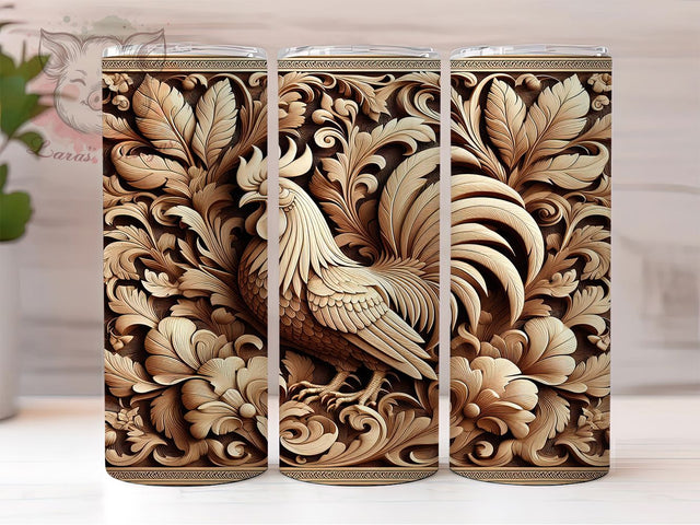 Rustic Farmhouse Chicken Tumbler, Tooled Leather Wrap, Chicken Design Tumbler, 3D Chicken Tumbler, Farmhouse Tumbler, Leather and Chicken Tumbler, Country Living Tumbler Sublimation Lara' s Designs 