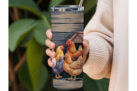 Rustic Farmhouse Chickens 20oz Tumbler Sublimation DesignSVG 