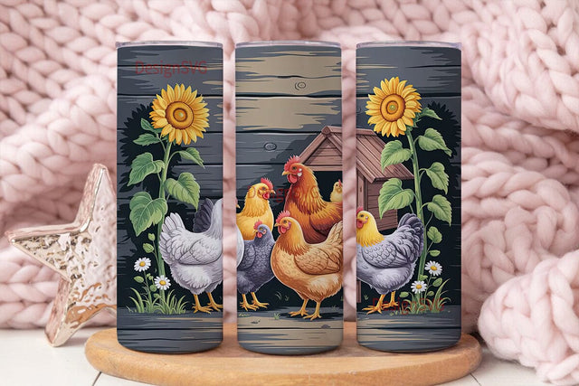 Rustic Farmhouse Chickens 20oz Tumbler Sublimation DesignSVG 