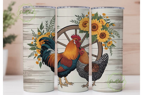 Rustic Farmhouse Chickens 20oz Tumbler Sublimation PixelChick 