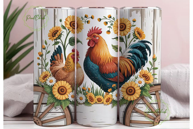 Rustic Farmhouse Chickens 20oz Tumbler Sublimation PixelChick 