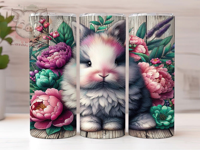 Rustic Farmhouse Floral Bunny Tumbler, Floral Rabbit Tumbler, Farmhouse Bunny Wrap, Baby Rabbit Wrap, Stylish 20oz Wrap, Sublimation Design, Trendy Gift Idea Sublimation Lara' s Designs 