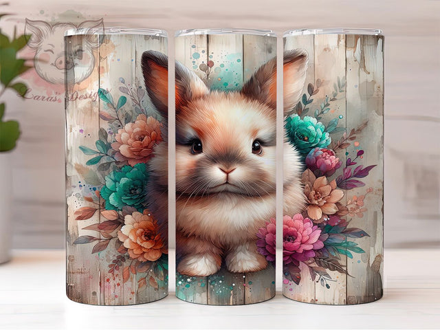 Rustic Farmhouse Floral Bunny Tumbler, Floral Rabbit Tumbler, Farmhouse Bunny Wrap, Baby Rabbit Wrap, Stylish 20oz Wrap, Sublimation Design, Trendy Gift Idea Sublimation Lara' s Designs 