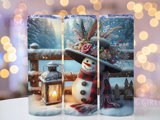 Rustic Farmhouse Snowman Christmas Tumbler, Farmhouse Christmas Wrap, Winter Lantern Sublimation, Ms Snowman Cup Design, 20Oz Skinny Tumbler Wrap, Country Holiday Mug, Rustic Christmas Decor Sublimation SvggirlplusArt 