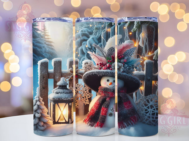 Rustic Farmhouse Snowman Christmas Tumbler, Farmhouse Christmas Wrap, Winter Lantern Sublimation, Ms Snowman Cup Design, 20Oz Skinny Tumbler Wrap, Country Holiday Mug, Rustic Christmas Decor Sublimation SvggirlplusArt 