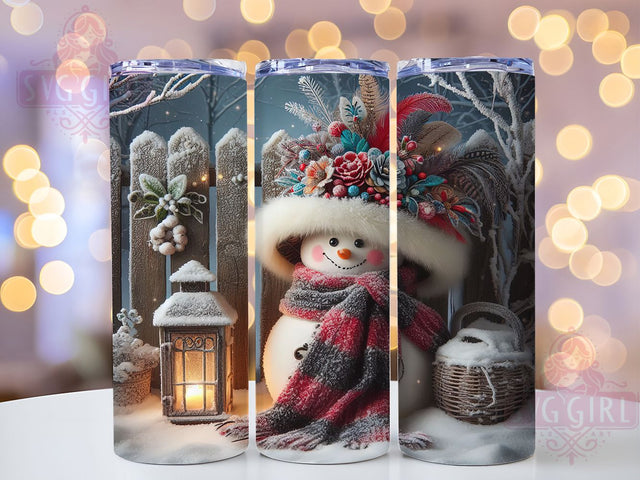 Rustic Farmhouse Snowman Christmas Tumbler, Farmhouse Christmas Wrap, Winter Lantern Sublimation, Ms Snowman Cup Design, 20Oz Skinny Tumbler Wrap, Country Holiday Mug, Rustic Christmas Decor Sublimation SvggirlplusArt 