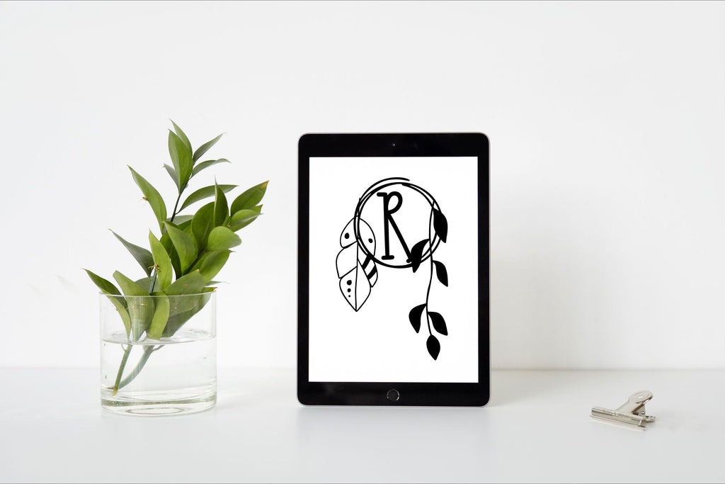 Rustic Feather Circle Monogram - So Fontsy