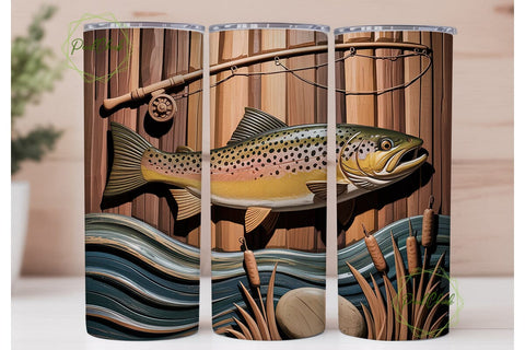 Rustic Fishing Wood Carving 20oz Tumbler Sublimation PixelChick 