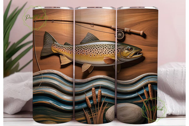 Rustic Fishing Wood Carving 20oz Tumbler Sublimation PixelChick 