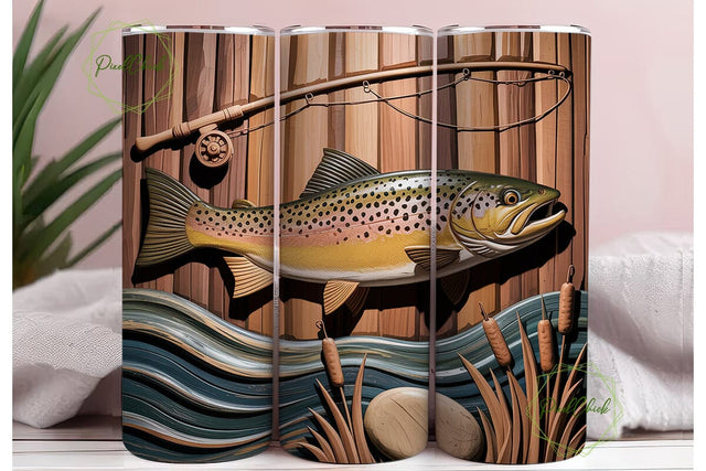 Rustic Fishing Wood Carving 20oz Tumbler Sublimation PixelChick 