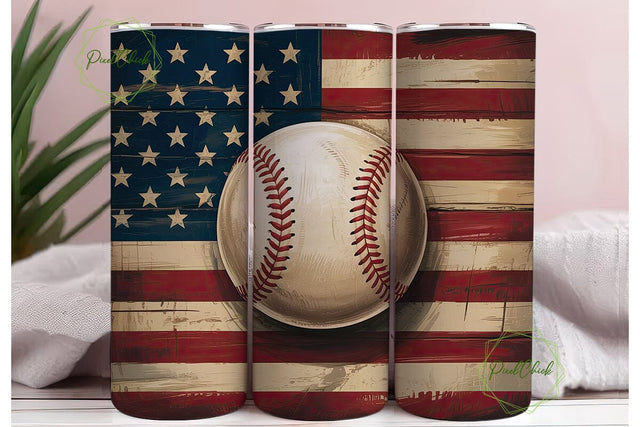 Rustic Flag Baseball Tumbler Wrap PNG Sublimation PixelChick 
