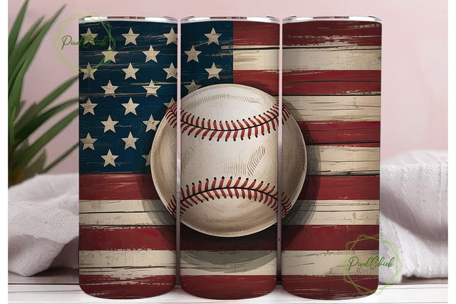 Rustic Flag Baseball Tumbler Wrap PNG Sublimation PixelChick 