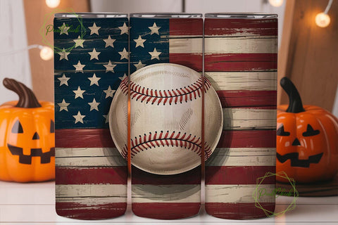 Rustic Flag Baseball Tumbler Wrap PNG Sublimation PixelChick 