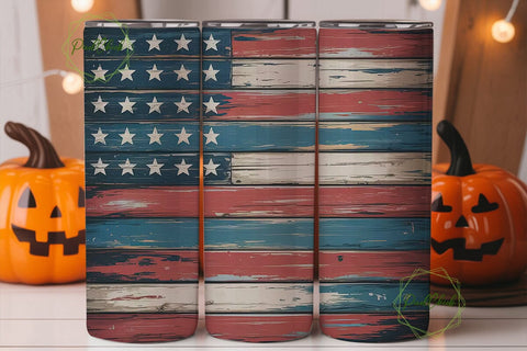 Rustic Flag Distressed Wood 20oz Tumbler Sublimation PixelChick 