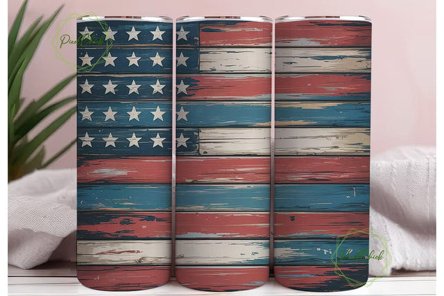 Rustic Flag Distressed Wood 20oz Tumbler Sublimation PixelChick 