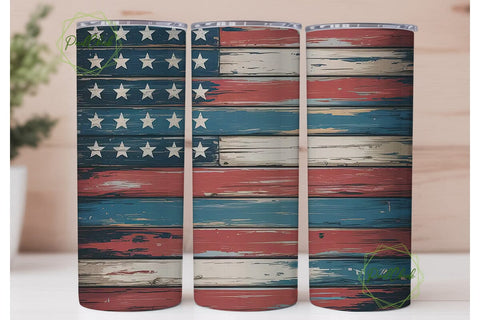 Rustic Flag Distressed Wood 20oz Tumbler Sublimation PixelChick 
